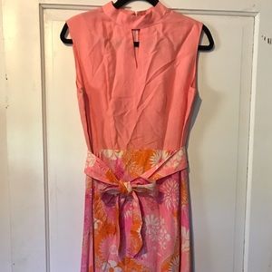 VINTAGE 60s Bright Peach Pink Floral Maxi Dress